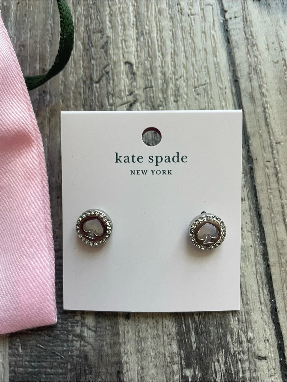 kate spade Silver Tone Pink Heart Crystal Halo Stud earrings